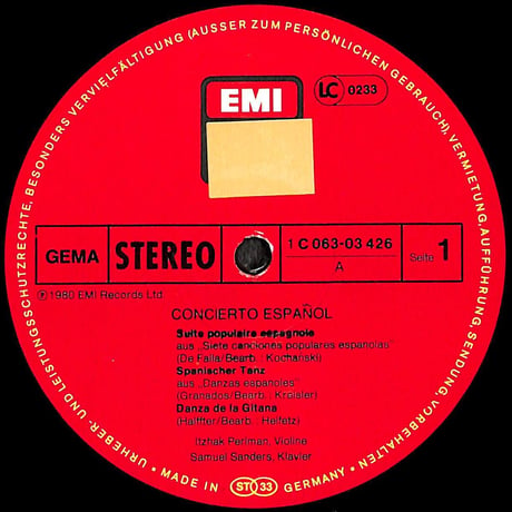 イツァーク・パールマン,サミュエル・サンダース / Concierto Español [※輸入盤,生産国:,品番:1 C 063-03 426］(LPレコード)