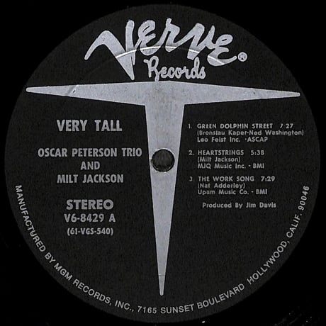 オスカー・ピーターソン・トリオ,ミルト・ジャクソン / Very Tall [※輸入盤,生産国:US,品番:V6-8429］(LPレコード)