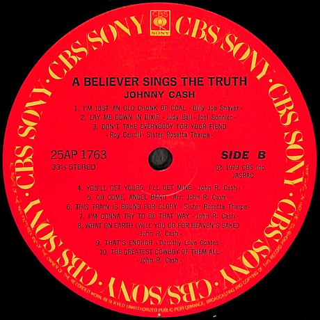ジョニー・キャッシュ / A Believer Sings The Truth [※国内盤,品番:25AP 1763］(LPレコード)