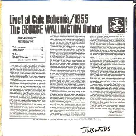 ジョージ・ウォーリントン・クインテット / Live! At Cafe Bohemia/1955 [※輸入盤,生産国:US,品番:PR 7820］(LPレコード)