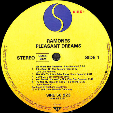 ラモーンズ / Pleasant Dreams [※輸入盤,生産国:Germany,品番:SIRE 56 923］(LPレコード)