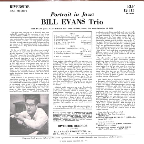 ビル・エヴァンス / ポートレイト・イン・ジャズ  [※国内盤,品番:SMJ-6144］(LPレコード)