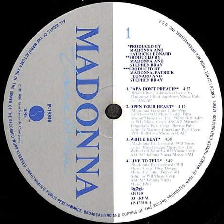 マドンナ / トゥルー・ブルー [※国内盤,品番:P-13310］(LPレコード)