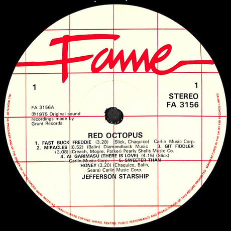 ジェファーソン・スターシップ / Red Octopus［※輸入盤,生産国:UK,品番:FA 3156］(LPレコード)