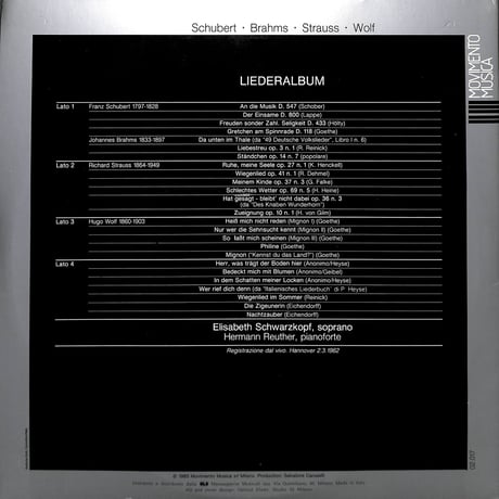 エリーザベト・シュヴァルツコップ / Liederalbum [※輸入盤,生産国:Italy,品番:02 017,2枚組］(LPレコード)