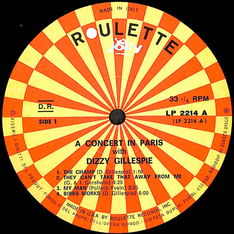 ディジー・ガレスピー / Concert In Paris [※輸入盤,生産国:Italy,品番:LP 2214］(LPレコード)