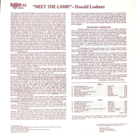 ドナルド・ランバート / Meet The Lamb [※輸入盤,生産国:Canada,品番:IAJRC 23］(LPレコード)