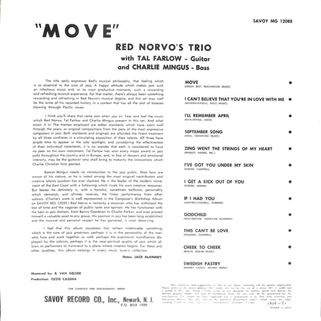 ザ・レッド・ノーボ・トリオ・ウィズ・タル・ファーロウ,チャールズ・ミンガス / Move! [※輸入盤,生産国:US,品番:MG 12088］(LPレコード)