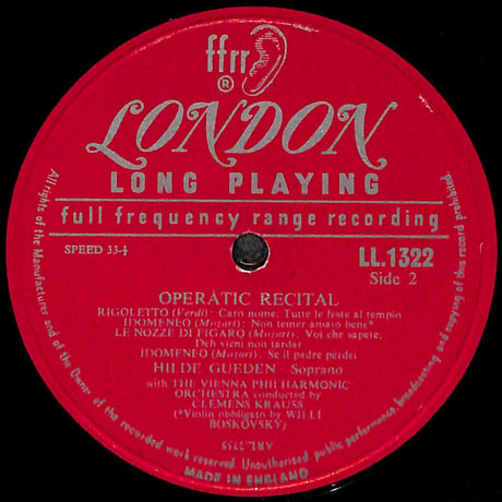ヒルデ・ギューデン / Sings Arias From Italian Operas [※輸入盤,生産国:UK,品番:LL 1322］(LPレコード)