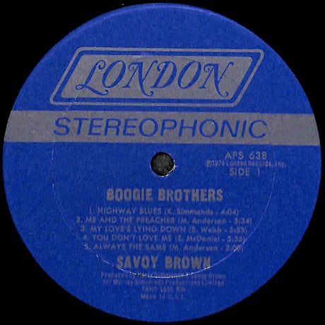 サヴォイ・ブラウン / Boogie Brothers [※輸入盤,生産国:US,品番:APS 638］(LPレコード)