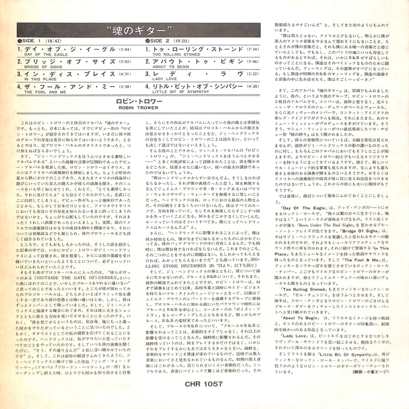 ロビン・トロワー / 魂のギター [※国内盤,品番:CHR-1057］(LPレコード