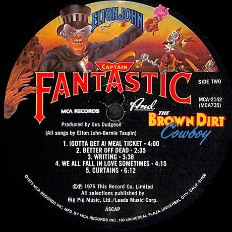 エルトン・ジョン / Captain Fantastic And The Brown Dirt Cowboy [※輸入盤,生産国:US,品番:MCA-2142］(LPレコード)