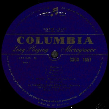 エリーザベト・シュヴァルツコップ / Hugo Wolf: Goethe Lieder [※輸入盤,生産国:UK,品番:33CX 1657］(LPレコード)