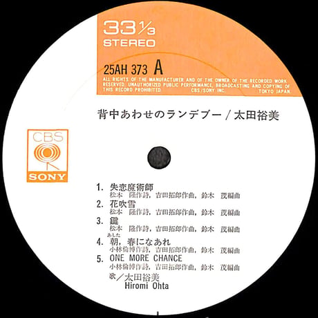 太田裕美/ 背中あわせのランデブー [※国内盤,品番:25AH 373］(LPレコード)