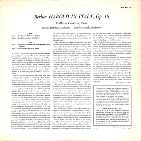 Berlioz:Harold In Italy [※輸入盤,生産国:US,品番:LSC-2228］(LPレコード)