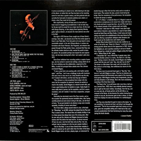 ジョー・パス / ONE FOR MY BABY（GERMANY PABLOオリジナル,2310-936）（LPレコード）