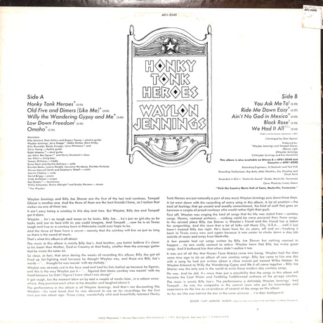 ウェイロン・ジェニングス / Honky Tonk Heroes [※輸入盤,生産国:US,品番:APL1-0240］(LPレコード)