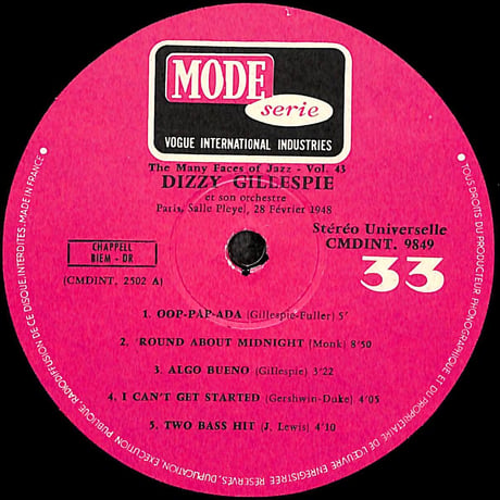 ディジー・ガレスピー / Paris-Salle Pleyel 28 Février 1948 [※輸入盤,生産国:France,品番:CMDINT 9849］(LPレコード)