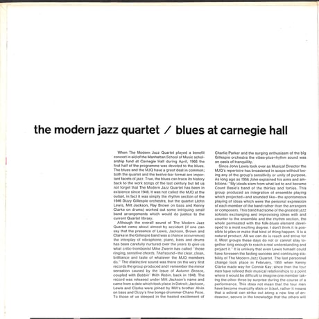 The Modern Jazz Quartet / Blues At Carnegie Hall [※輸入盤,生産国:US,品番:SD 1468］(LPレコード)