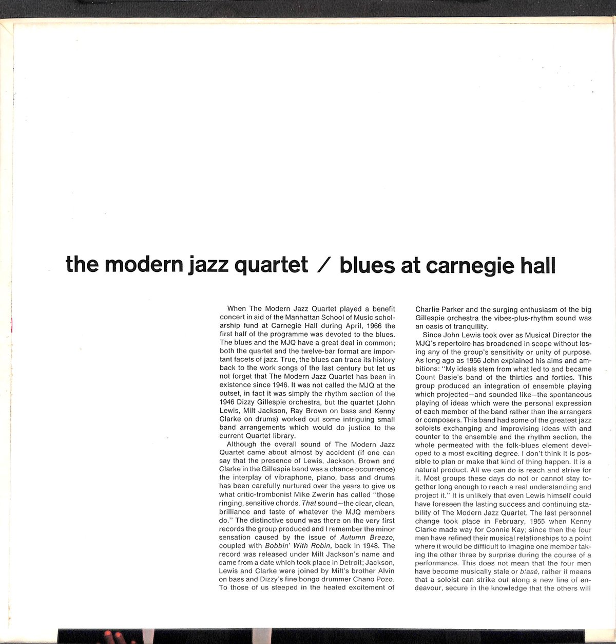 The Modern Jazz Quartet / Blues At Carnegie Hal