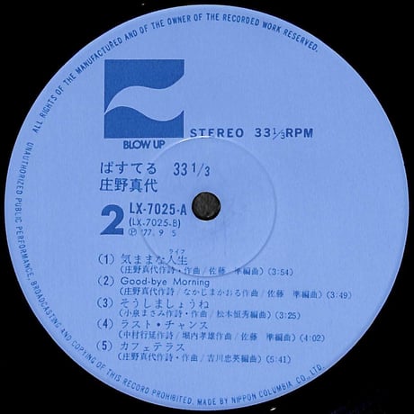 庄野真代 / ぱすてる 33 1/3 [※国内盤,品番:LX-7025-A］(LPレコード)
