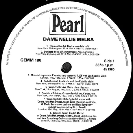 ネリー・メルバ / Dame Nellie Melba [※輸入盤,生産国:UK,品番:GEMM 180］(LPレコード)
