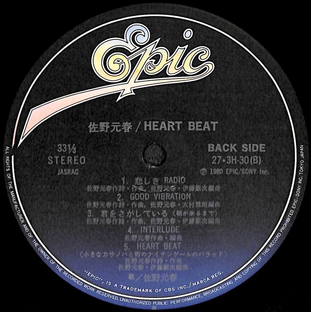 佐野元春 / Heart Beat [※国内盤,品番:27・3H-30］(LPレコード