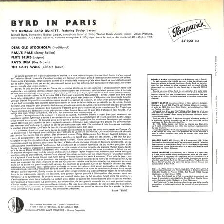 ドナルド・バード・クインテット / Byrd In Paris (フランス再発)（LPレコード）