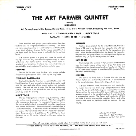 アート・ファーマー・クインテット / Art Farmer Quintet Featuring Gigi Gryce [※国内盤,品番:PJ-7017-4］(LPレコード)