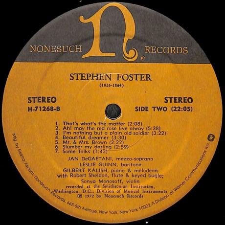 スティーヴン・フォスター歌曲集 [※輸入盤,生産国:US,品番:G-5018H］(LPレコード)