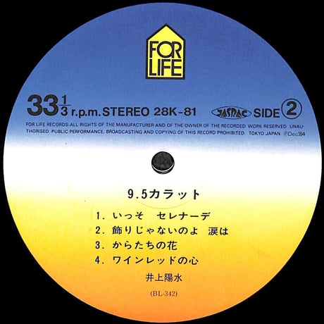 井上陽水 / 9.5カラット [※国内盤,品番:28K-81］(LPレコード)