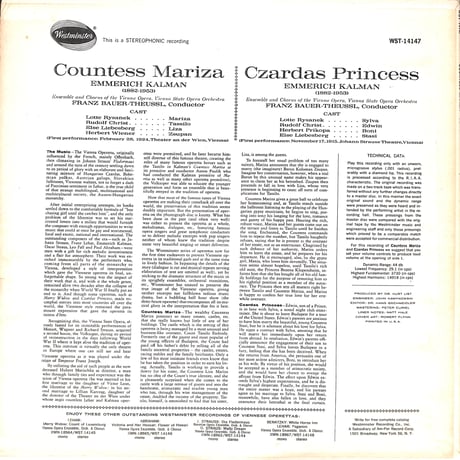エメリッヒ・カールマン / Countess Mariza, Czardas Princess [※輸入盤,生産国:US,品番:WST 14147］(LPレコード)