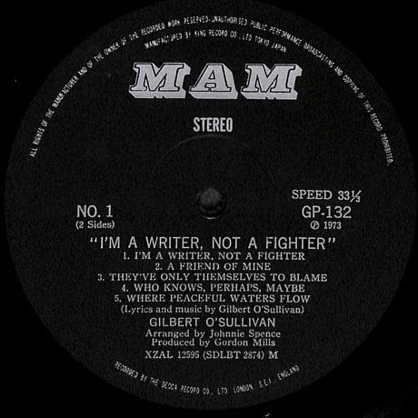 ギルバート・オサリバン / I'm A Writer, Not A Fighter 1本のペンがあれば [※国内盤,品番:GP 132］(LPレコード)