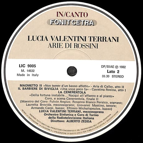 ルチア・ヴァレンティーニ＝テッラーニ / Arie Di Rossini [※輸入盤,生産国:Italy,品番:LIC 9005］(LPレコード)