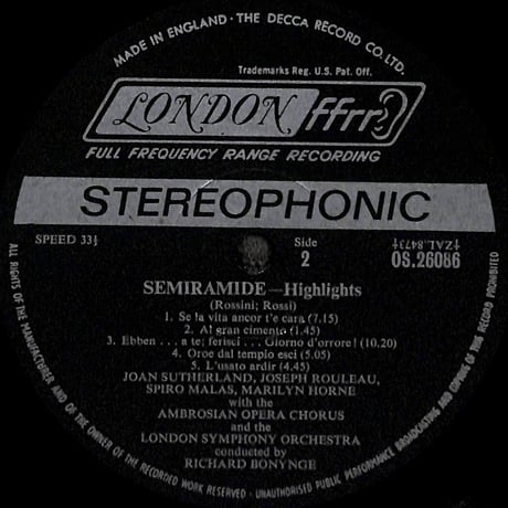 Rossini: Semiramide (Highlights) [※輸入盤,生産国:UK,品番:OS 26086］(LPレコード)