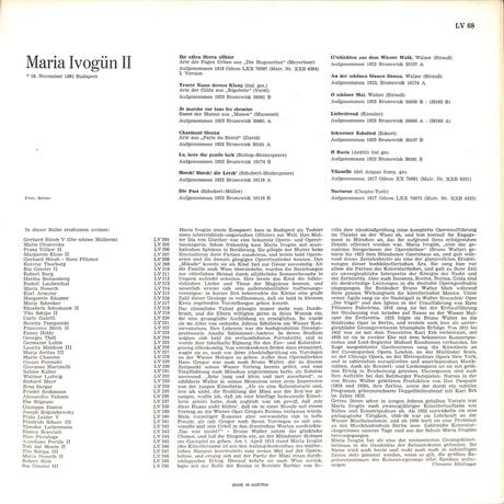 マリア・イーヴォギュン / Maria Ivogün II [※輸入盤,生産国:Austria,品番:LV 68］(LPレコード)