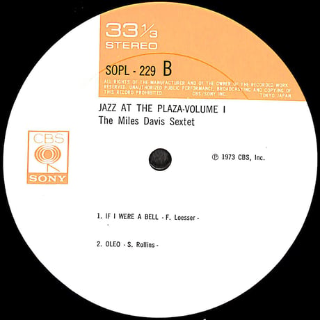 ザ・マイルス・デイビス・セクステット / ジャズ・アット・ザ・プラザ Vol.1  [※国内盤,品番:SOPL 229］(LPレコード)