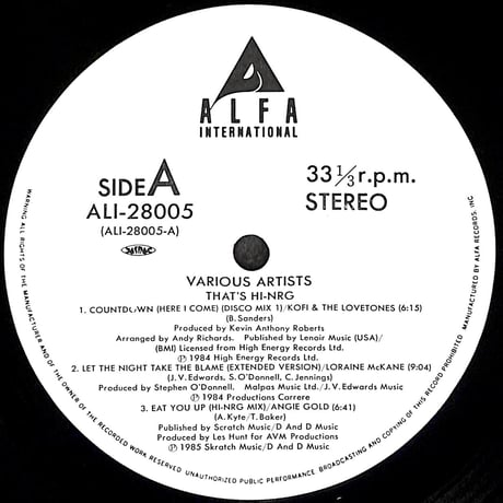 ザッツ・ハイエナジー [※国内盤,品番:ALI-28005］(LPレコード)