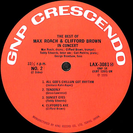 クリフォード・ブラウン / マックス・ローチ・イン・コンサート [※国内盤,品番:LAX 3081］(LPレコード)