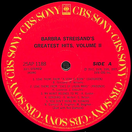 バーブラ・ストライザンド / グレーテスト・ヒット VOL.2 [※国内盤,品番:25AP 1188］(LPレコード)