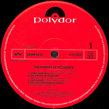 レヴェル42 / ザ・パーシュート・オブ・アクシデンツ [※国内盤,品番:28MM 0226］(LPレコード)