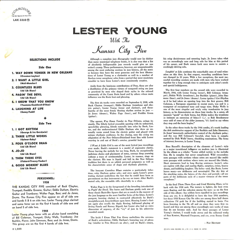 レスター・ヤング / Lester Young With The Kansas City 5［