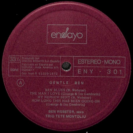 ベン・ウェブスター,テテ・モントリュー・トリオ / Gentle Ben [※輸入盤,生産国:Spain,品番:ENY-301］(LPレコード)