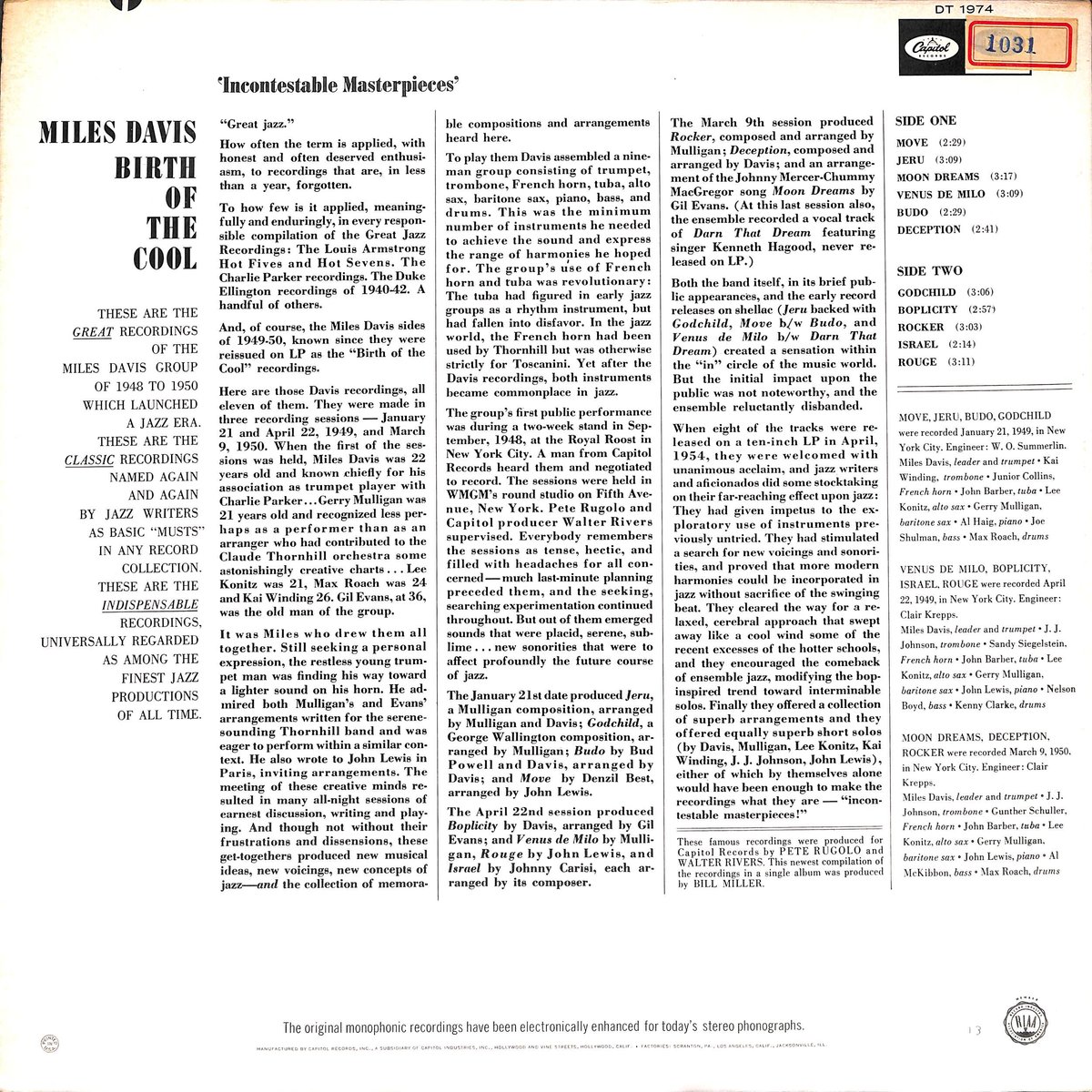 マイルス・デイヴィス / Birth Of The Cool［※輸入盤,生産国:US,品番:D