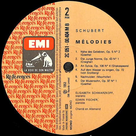 シューベルト,エリーザベト・シュヴァルツコップ,エトヴィン・フィッシャー / Lieder [※輸入盤,生産国:France,品番:2C 051-00404］(LPレコード)