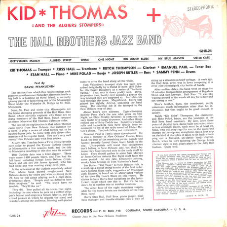 Kid Thomas And The Algiers Stompers + The Hall Brothers Jazz Band [※輸入盤,生産国:US,品番:GHB-24］(LPレコード)