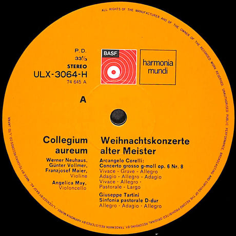 コレギウム・アウレウム合奏団 / クリスマス協奏曲集 [※国内盤,品番:ULX-3084-H］(LPレコード)