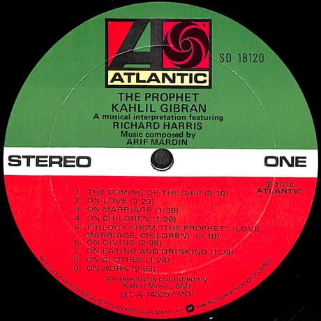 Kahlil Gibran Featuring Richard Harris / The Prophet [※輸入盤,生産国:US,品番:SD 18120］(LPレコード)