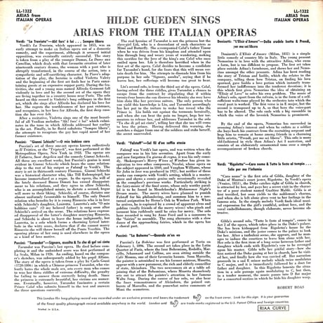 ヒルデ・ギューデン / Sings Arias From Italian Operas [※輸入盤,生産国:UK,品番:LL 1322］(LPレコード)