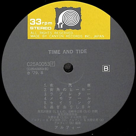 アルフィー / Time And Tide  [※国内盤,品番:C25A0053］(LPレコード)